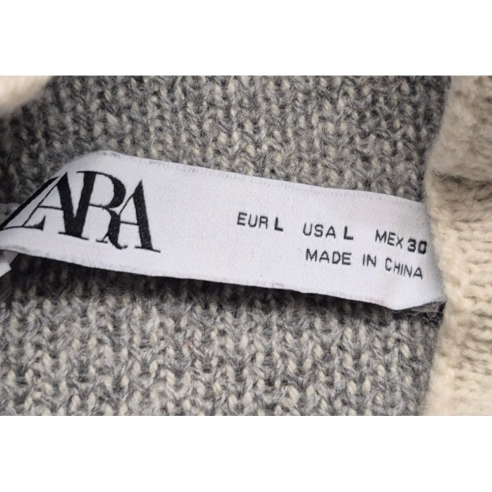 Zara women's Grey high neck pullover tight knit sweater off white‎ detail sz. LG - Picture 4 of 14